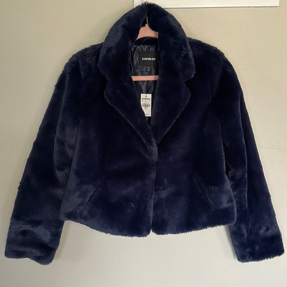 Express Faux Fur Jacket - Navy Blue - XS - Picture 1 of 16
